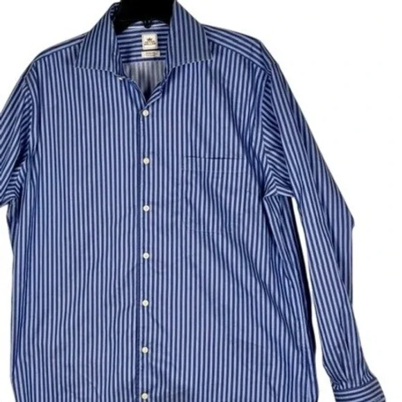 Peter Millar Nanoluxe Easycare Blue Stripe Button Down Shirt Men's Size 16.5L - Picture 4 of 9